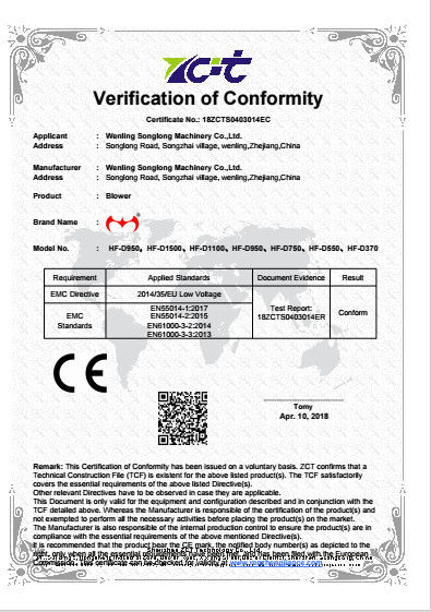 中国 Wenling Songlong Electromechanical Co., Ltd. 認証